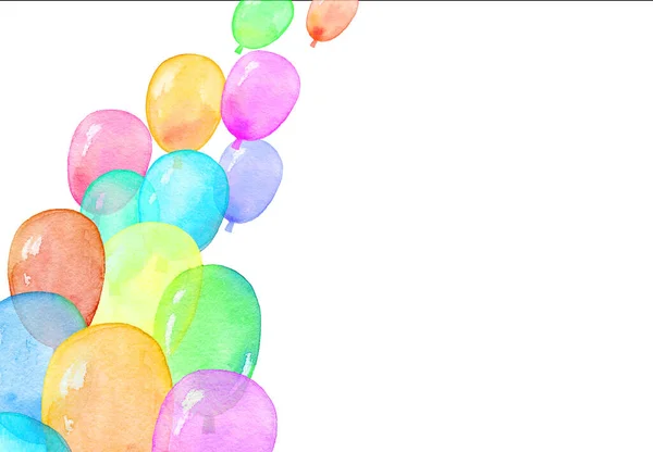 Akvarelový prapor s heliovými balónky na bílém pozadí. Létající balónky akvarel ilustrační sada. — Stock fotografie