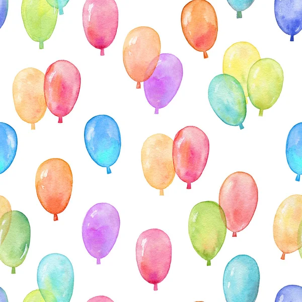 Watercolor seamless pattern with helium balloons on white background. Watercolor flying balloons seamless pattern — Stock Photo, Image