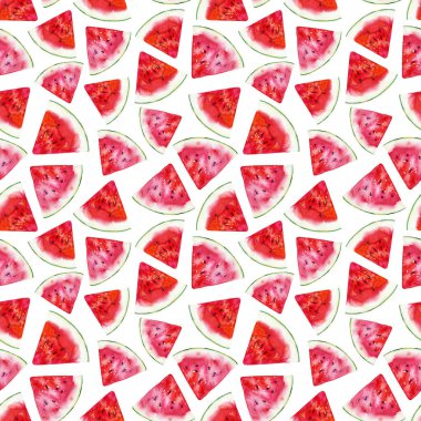 Suluboya meyve deseni. Kusursuz suluboya çizimi. Parlak renkli duvar kağıdı, kumaş, ambalaj kağıdı tasarımı. Suluboya arka plan karpuz çizimi.