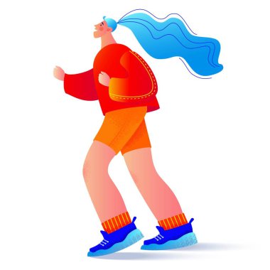 Genç ve mutlu bir kadın. Düz stil ve parlak modern renklerde vektör modern illüstrasyon. 