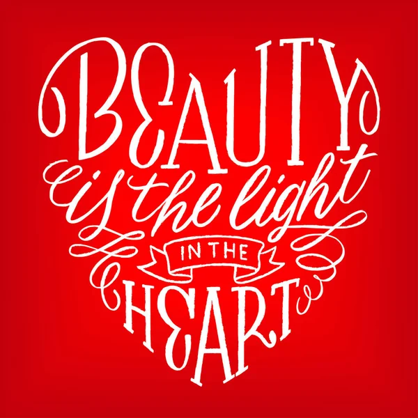Cita de belleza de caligrafía vectorial La belleza es la luz en el corazón. Fondo rojo — Vector de stock