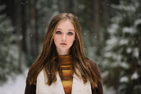 Młoda Kobieta Portret Zima Profesjonalny Model Stylowy Wygląd Nowy Rok — Zdjęcie stockowe