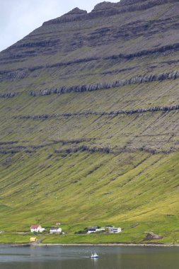 Faroe Adaları tipik bir durumda. Yüksek dağlar ve derin fiyortları.
