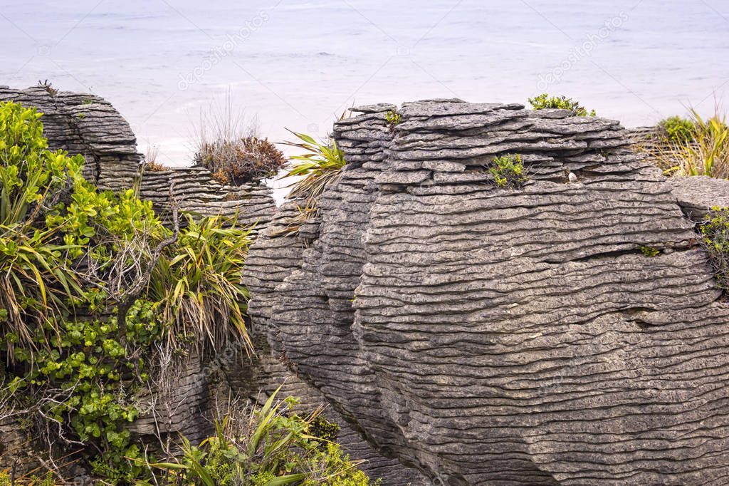 Rock formation pancake rocks at the Pacific Ocean, Westcoast, Ne
