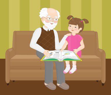 Büyükbaba ve küçük torunu bir kitap okuyor