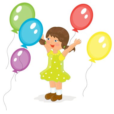 Küçük kız balonlarla mutludur