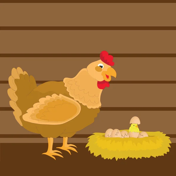 Huhn Und Ihre Kleinen Kinder — Stockfoto