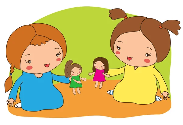 Jugando Con Muñecas Ilustración Vectorial — Vector de stock