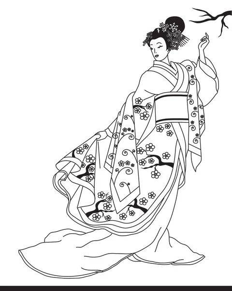 Geisha Tuin Vectorillustratie — Stockvector