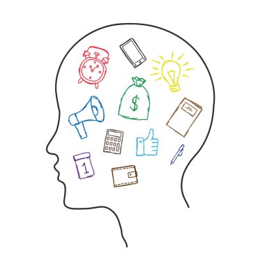 Farklı düşünceler kafamda. Vektör çizim.