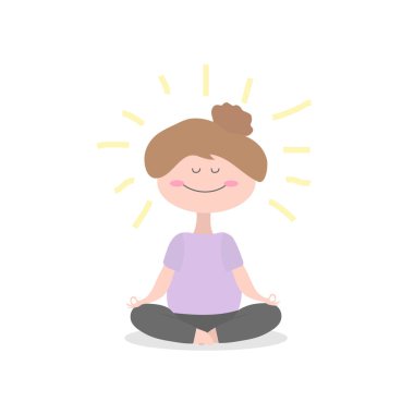 Garip bir kız meditasyon yapıyor. Vektör çizim.
