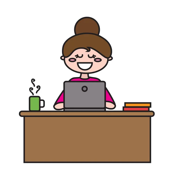 Rapariga Computador Ilustração Vetorial — Vetor de Stock