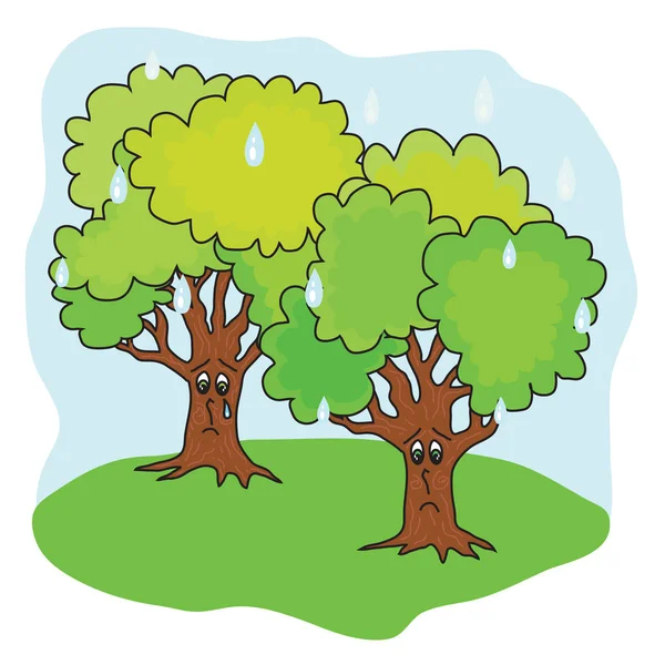 Árvores Grandes Chuva Desenho Animado Ilustração Vetorial — Vetor de Stock