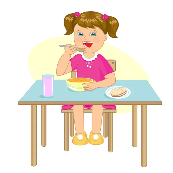 Little Girl Sitting Table Eating Illustration — Stock Photo, Image