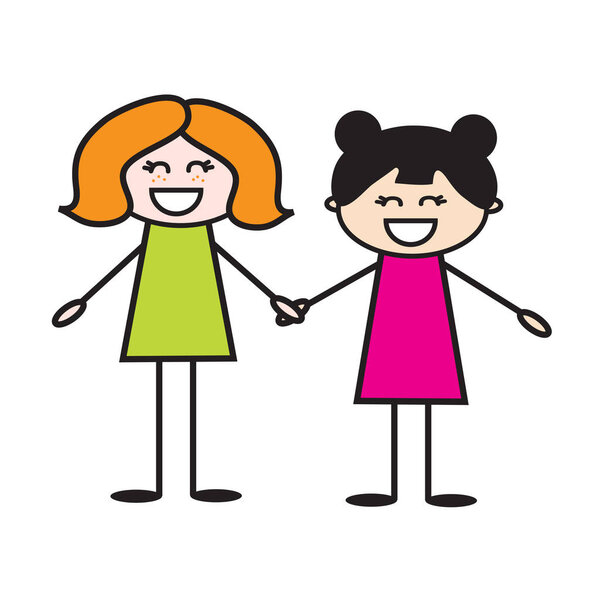 Two happy girlfriends. Vector illustration.