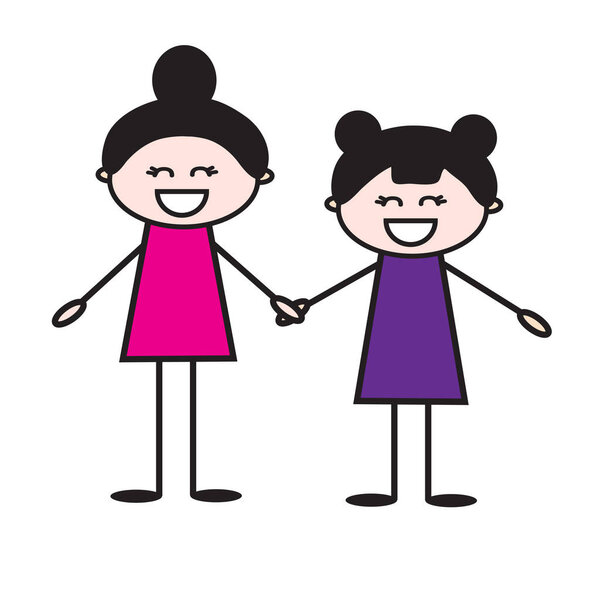 Two happy sisters. Vector illustration.