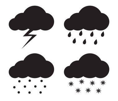 Beyaz bir arka plan üzerinde çeşitli bulutlar. Vektör çizim.