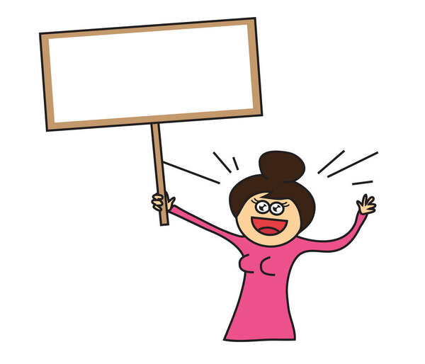 Счастливая девушка с плакатом на белом фоне. Векторная иллюстрация
.