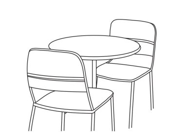 Bir tablo ve iki sandalye. Vektör çizim.