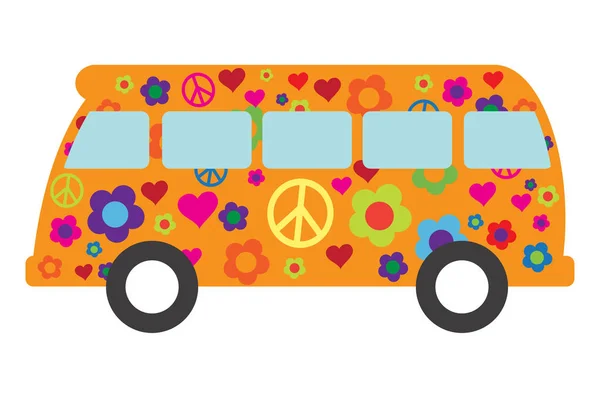 Hippie Bus Auf Weißem Hintergrund Vektorillustration — Stockvektor