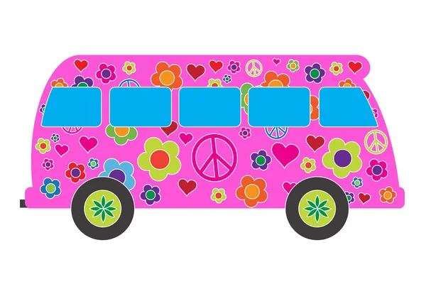 Hippie Bus White Background Vector Illustration — Stock Vector