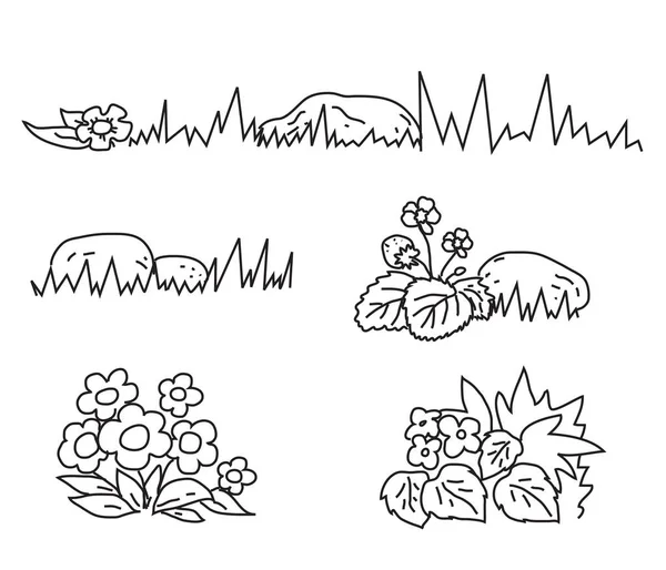 Nature Mushrooms Flowers Contour Illustration — Stock Vector