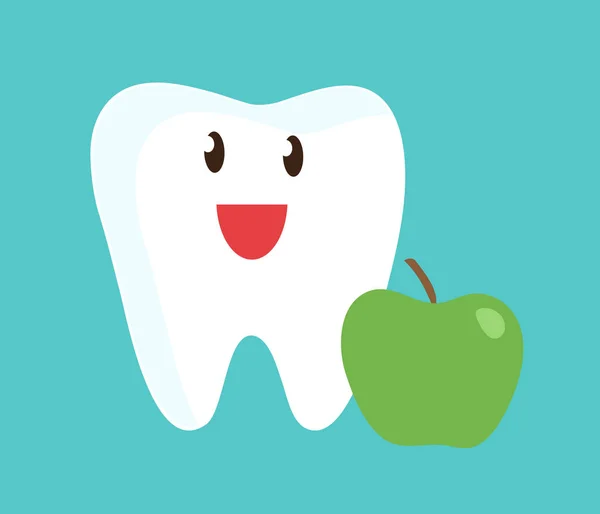 Healthy Tooth Green Apple Cartoon — Stock Vector