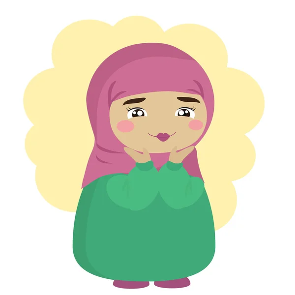 Nette Muslimische Frau Mit Handflächen Gesicht Vektorillustration — Stockvektor