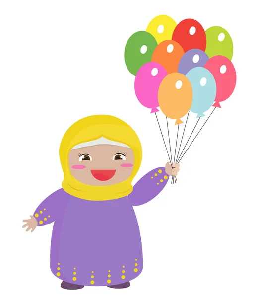 Muslimsk Kvinna Innehav Ballonger Vektorillustration — Stock vektor