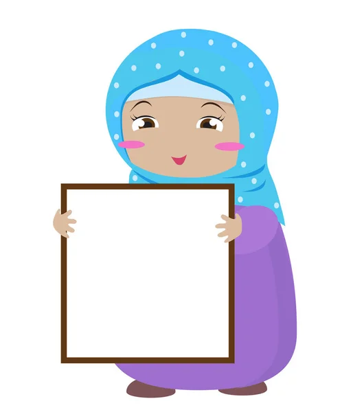 Muslim Girl Holding Sign White Background Illustration — Stock Photo, Image