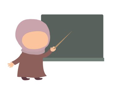 Müslüman kız okul yönetimi ayakta. Vektör çizim.