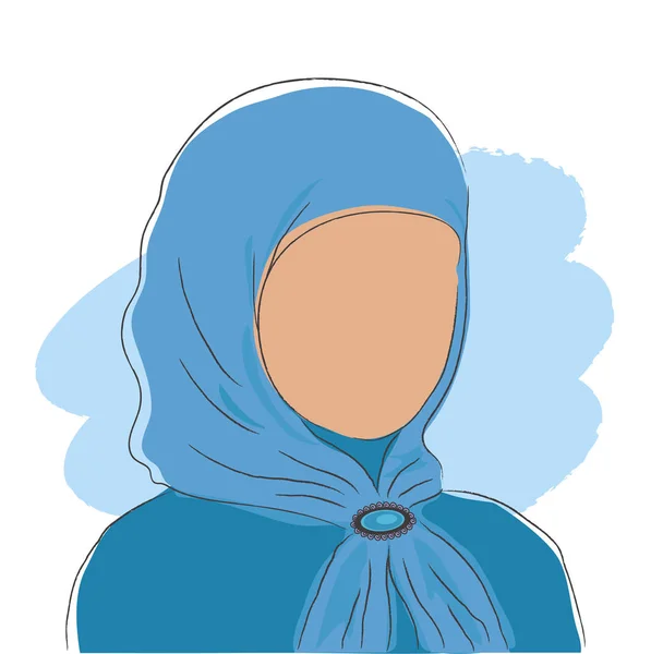 Wanita Arab Dengan Syal Biru Latar Belakang Ilustrasi Vektor - Stok Vektor