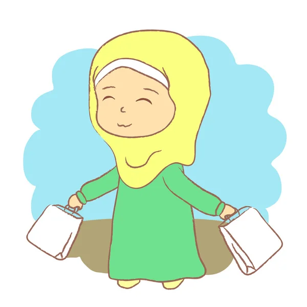 Gadis Arab Dengan Tas Belanja Ilustrasi — Stok Foto