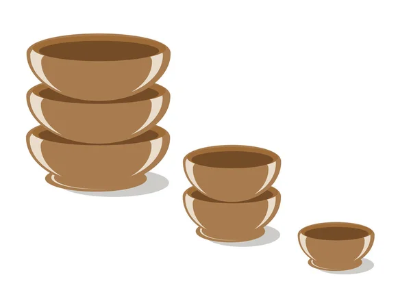 Clay Bowls White Background Ceramic Tableware Vector Illustration — Stock Vector