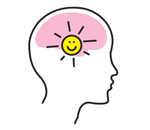Lidský Mozek Silueta Hlavy Bílém Pozadí Pozitivní Myšlení Vektorová Ilustrace — Stockový vektor