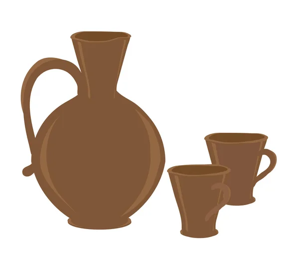 Pichet Karamich Deux Tasses Sur Fond Blanc Illustration Vectorielle — Image vectorielle