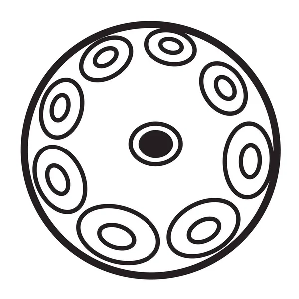 Beyaz bir arka plan üzerinde davul, handpan, müzik aleti asmak. Siyah beyaz simge. Vektör çizimi.