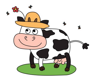 Cute cow in a hat on a white background. Vector illustration. vector
