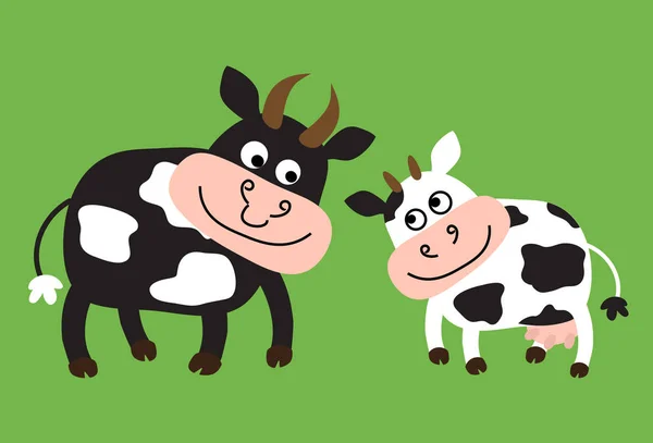 Ένας Ταύρος Και Μια Αγελάδα Πράσινο Φόντο Απεικόνιση Διανυσματικών Φορέων — Διανυσματικό Αρχείο