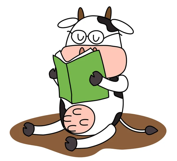 Μια Έξυπνη Αγελάδα Διαβάζει Ένα Βιβλίο Λευκό Φόντο Απεικόνιση Διανυσματικών — Διανυσματικό Αρχείο