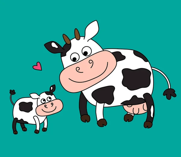 Una Vaca Ternera Sobre Fondo Verde Ilustración Vectorial — Vector de stock