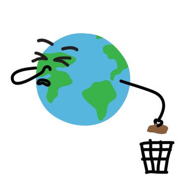 Dünya gezegeni çöpe çöp atar. Küresel sorunlar. Vektör çizimi.