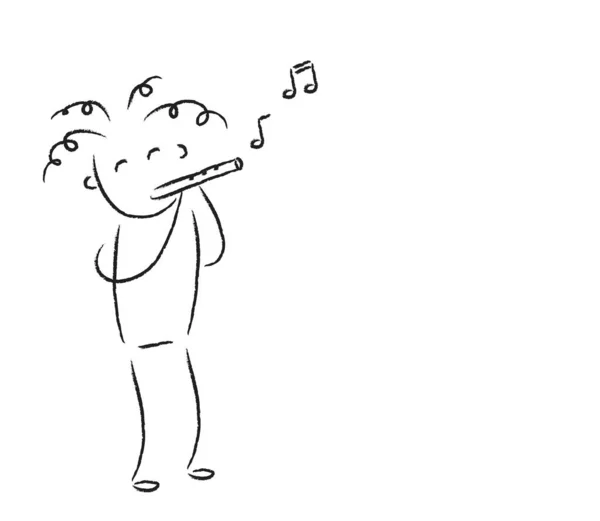 Hombre Toca Flauta Boceto Ilustración —  Fotos de Stock