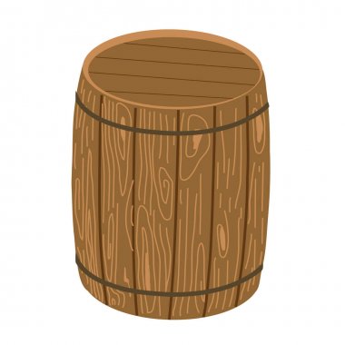 Beyaz arka planda ahşap varil. Vektör Illustration.