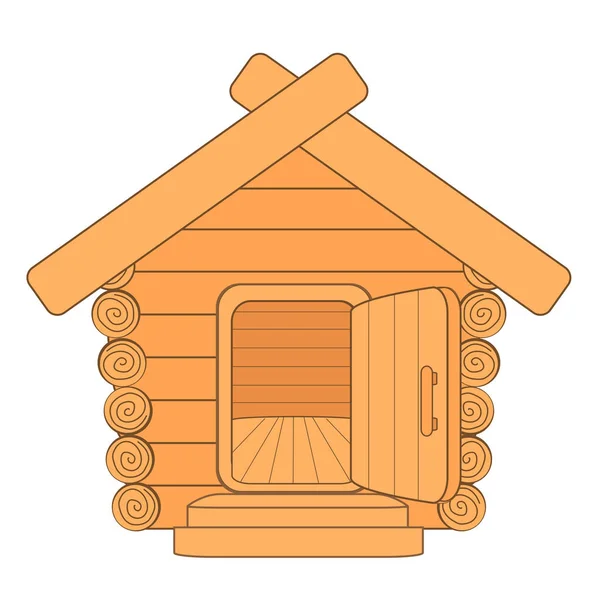 Drewniany Dom Otwartymi Drzwiami Białym Tle Ilustracja Wektorowa — Wektor stockowy