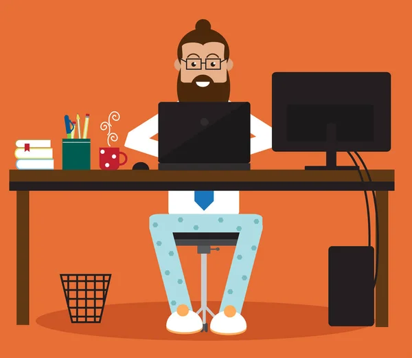 Freelancer bir dizüstü bilgisayar üzerinde çalışıyor. Vektör çizimi.