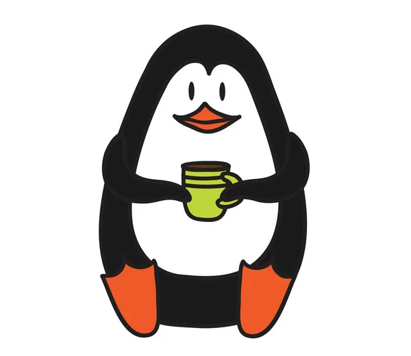 お茶を飲みながらかわいいペンギン ベクトルイラスト — ストックベクタ