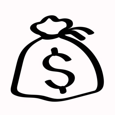 Beyaz arka planda siyah para çantası. Simge. Vektör çizimi.