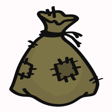 Beyaz bir arka plan üzerinde eski lanetli çanta. Vektör çizimi.