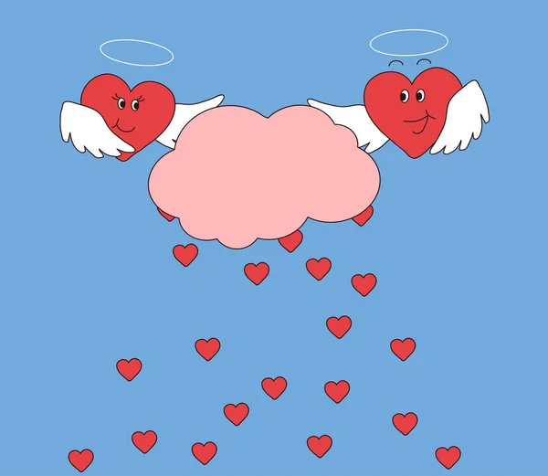 Dos Corazones Sostienen Una Nube Que Unen Los Corazones Pequeños — Archivo Imágenes Vectoriales